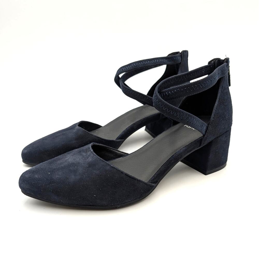 Eileen Fisher Venice Block Heel Pump Back Zip Women's Navy Blue Size US7.5 EU38